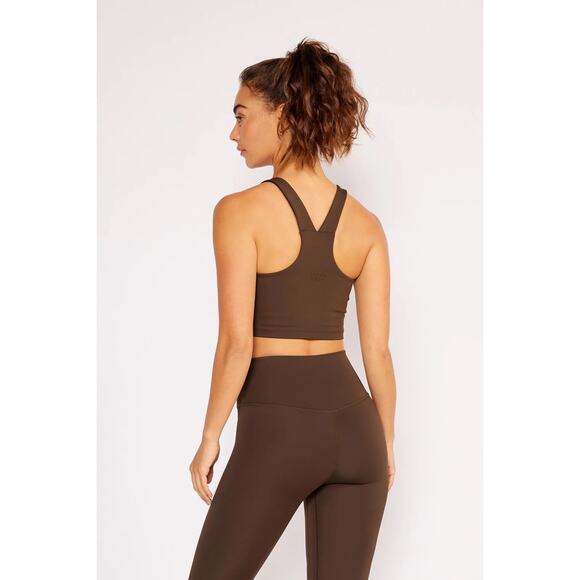 Cream Yoga Carrie Chocolate Brown Racerback Sports Bra Crop Top, Size Large - Picture 4 of 10